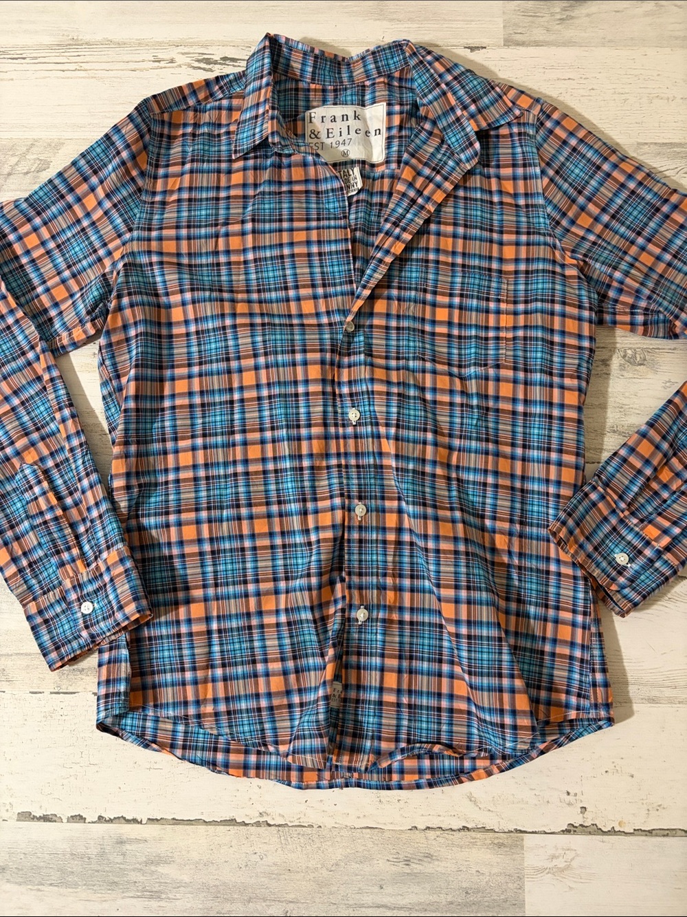 Frank & Eileen Orange and Blue Plaid Barry Cotton Button-Down Shirt